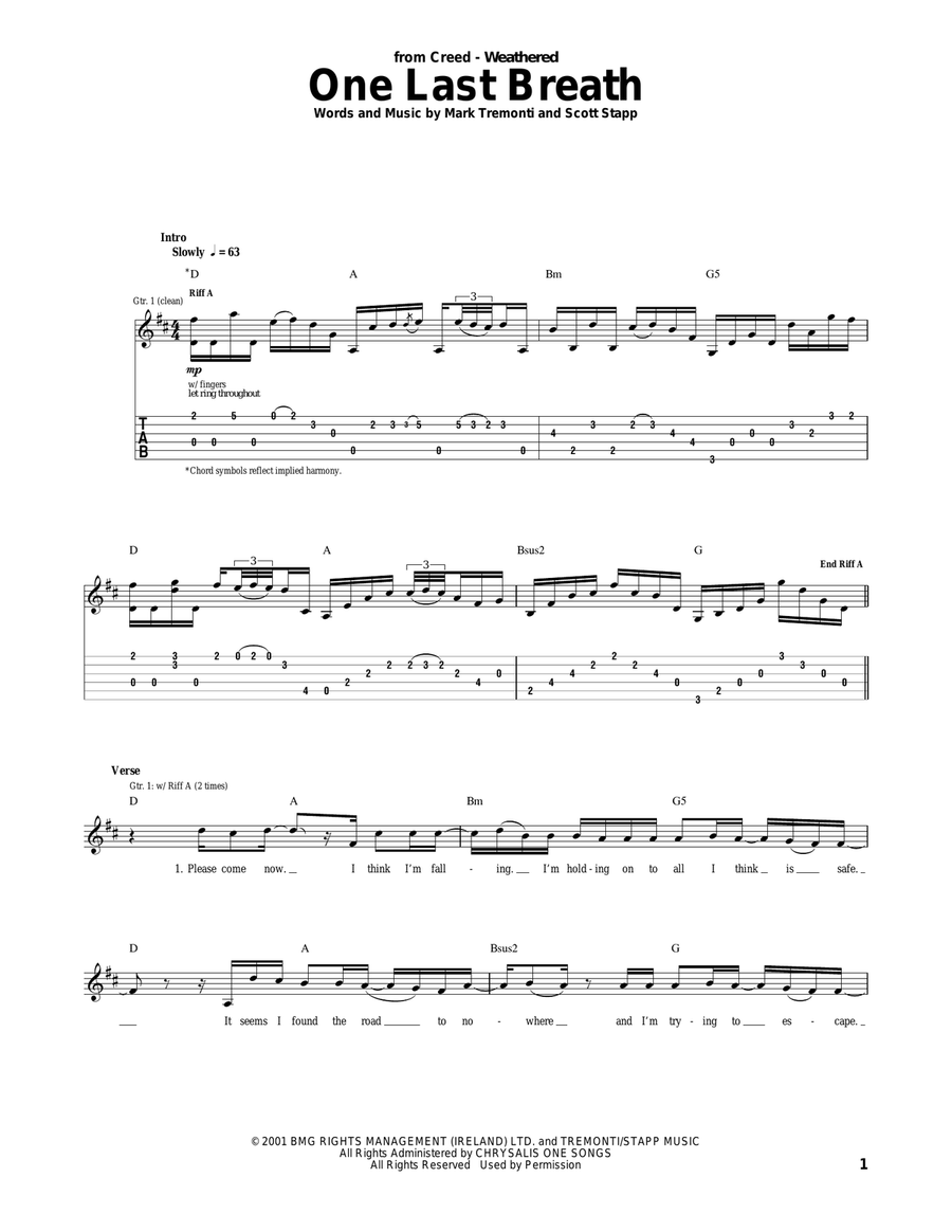 One Last Breath Acoustic Guitar scores gallery preview page 1