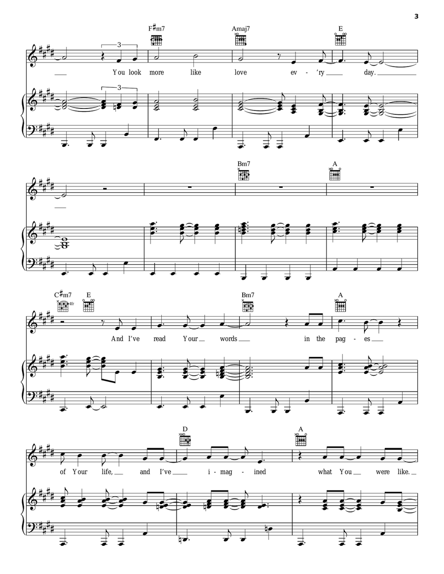 The Face Of Love Piano, Vocal, Guitar scores gallery preview page 3