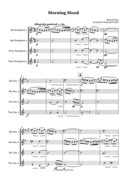 Morning Mood by Edvard Grieg - Saxophone quartet (AATT) image number null