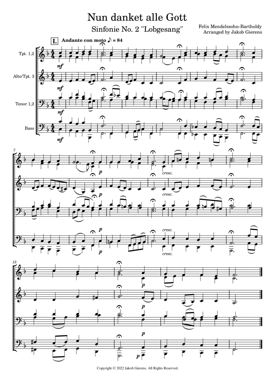 Now thank we all our God/Nun danket alle Gott Brass Ensemble scores gallery preview page 1