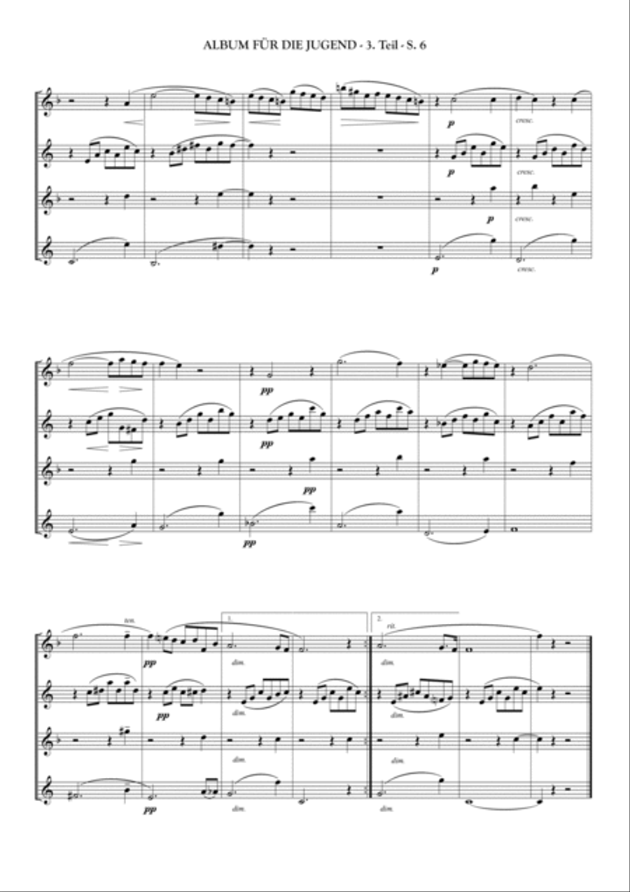 ALBUM FOR THE YOUNG - by R. Schumann - for Saxophone Quartet - part 3 Saxophone Quartet scores gallery preview page 6