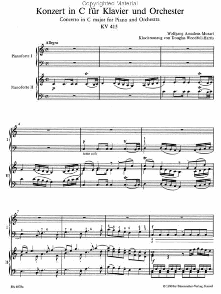 Concerto for Piano and Orchestra, No. 13 C major, KV 415 (387b) Piano Solo scores gallery preview page 2