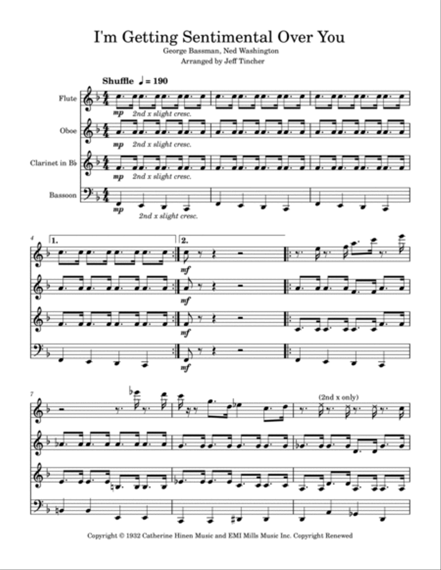 I'm Getting Sentimental Over You Woodwind Quartet scores gallery preview page 2