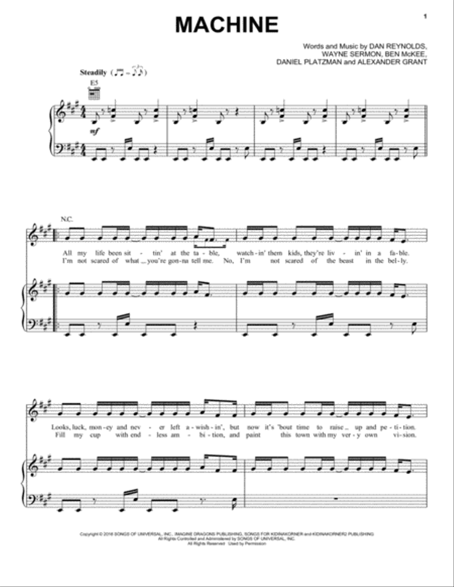 Machine Piano, Vocal, Guitar scores gallery preview page 1
