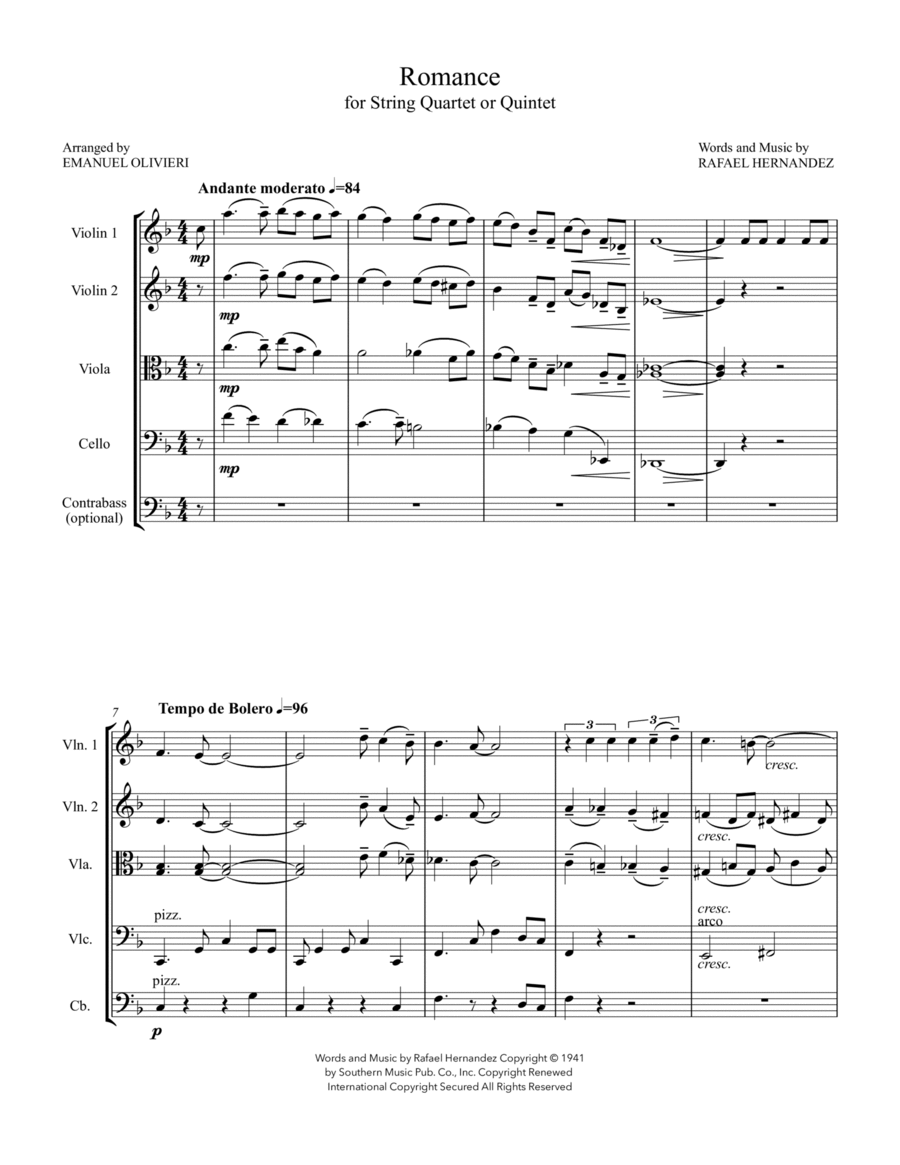 Romance Romance Score and Parts scores gallery preview page 1