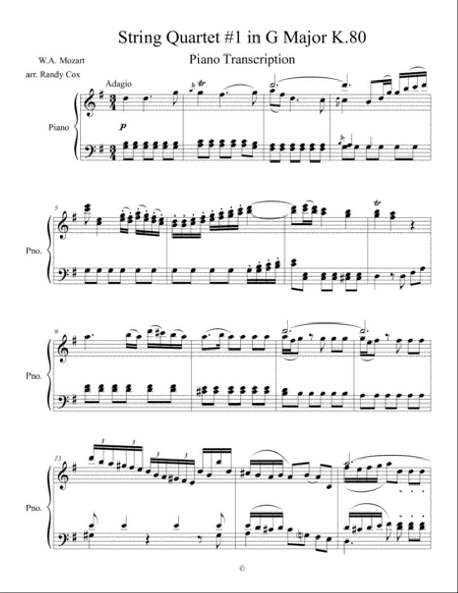 Mozart String Quartets for Solo Piano Vol. 1 Cello scores gallery preview page 1