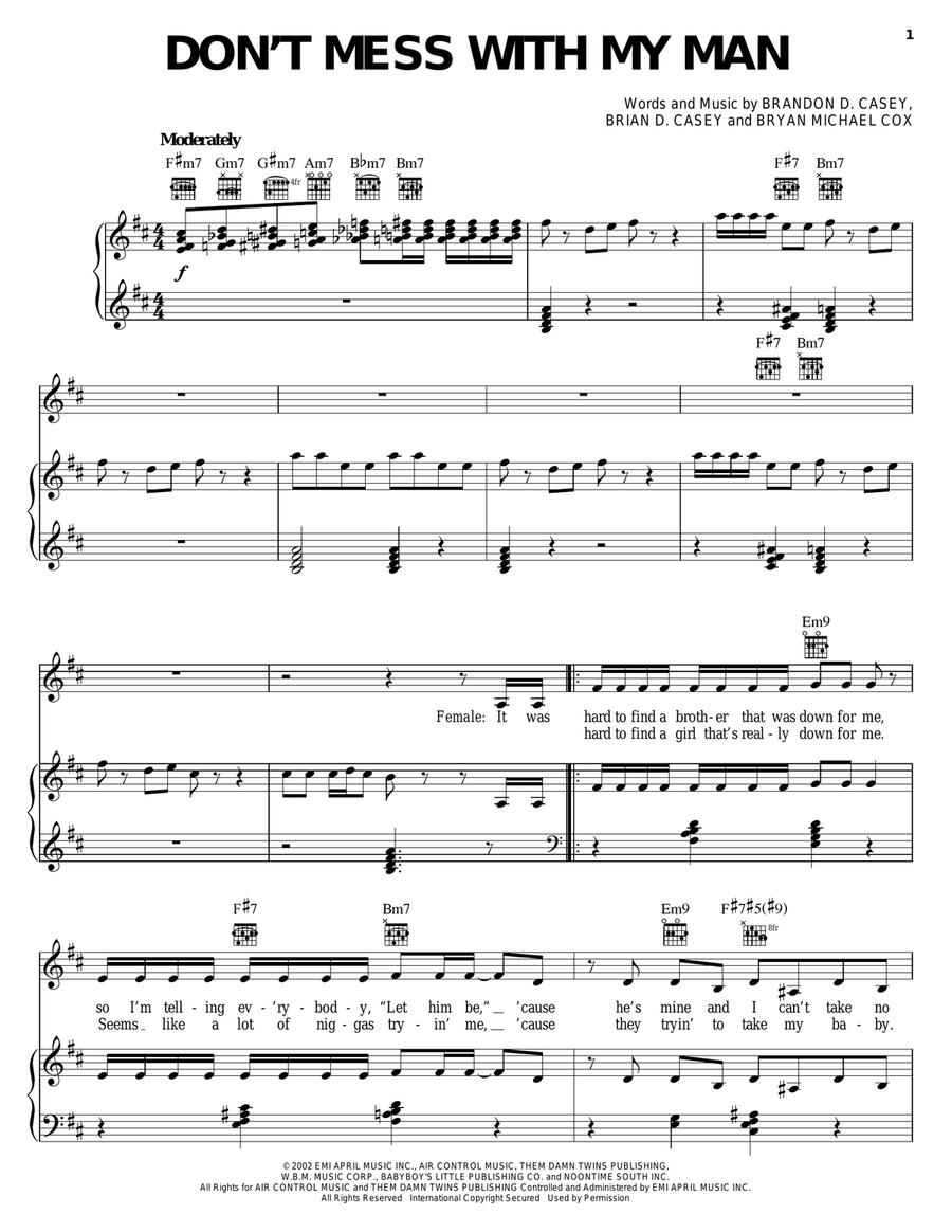 Don't Mess With My Man Piano, Vocal, Guitar scores gallery preview page 1
