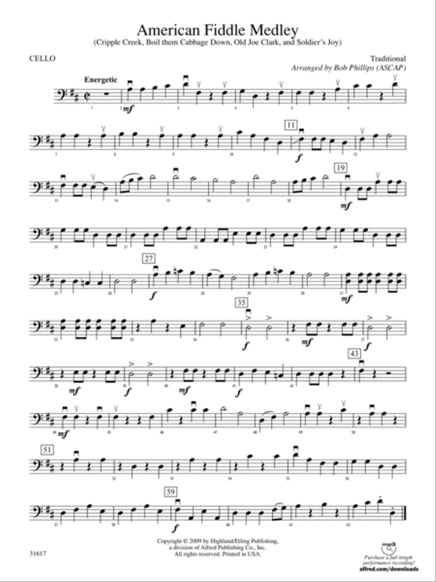 American Fiddle Medley: Cello String Orchestra scores gallery preview page 1