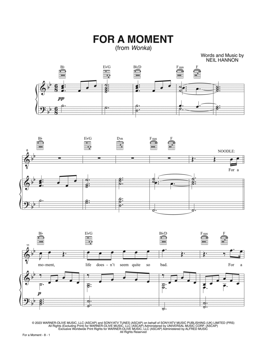 For a Moment (from Wonka) Piano, Vocal, Guitar scores gallery preview page 1