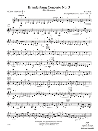 Book cover for Brandenburg Concerto No. 3 (First Movement): 3rd Violin (Viola [TC])