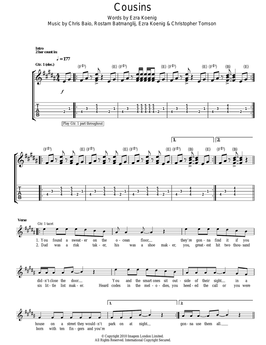 Cousins Cousins Guitar Tablature scores gallery preview page 1