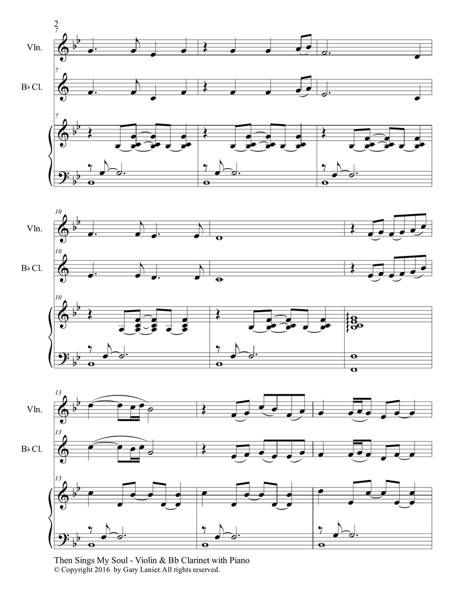 Trios for 3 GREAT HYMNS (Violin & Bb Clarinet with Piano and Parts) B-Flat Clarinet scores gallery preview page 3