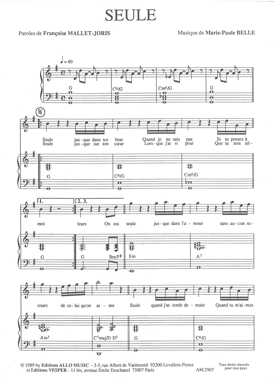 Seule Piano, Vocal scores gallery preview page 1