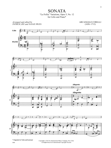 Sonata, La Follia Variations, Opus 5, No. 12