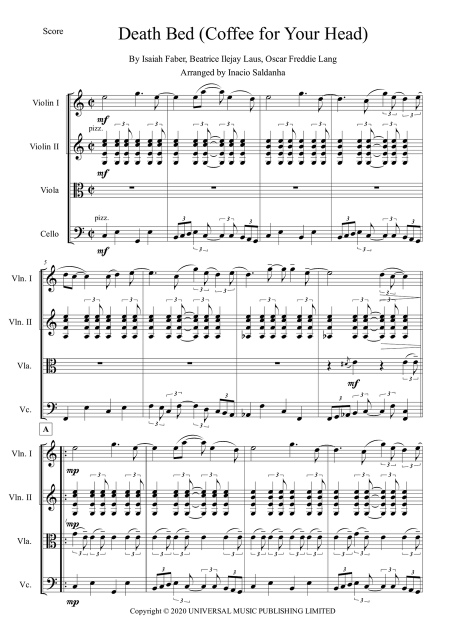 Death Bed String Quartet scores gallery preview page 1