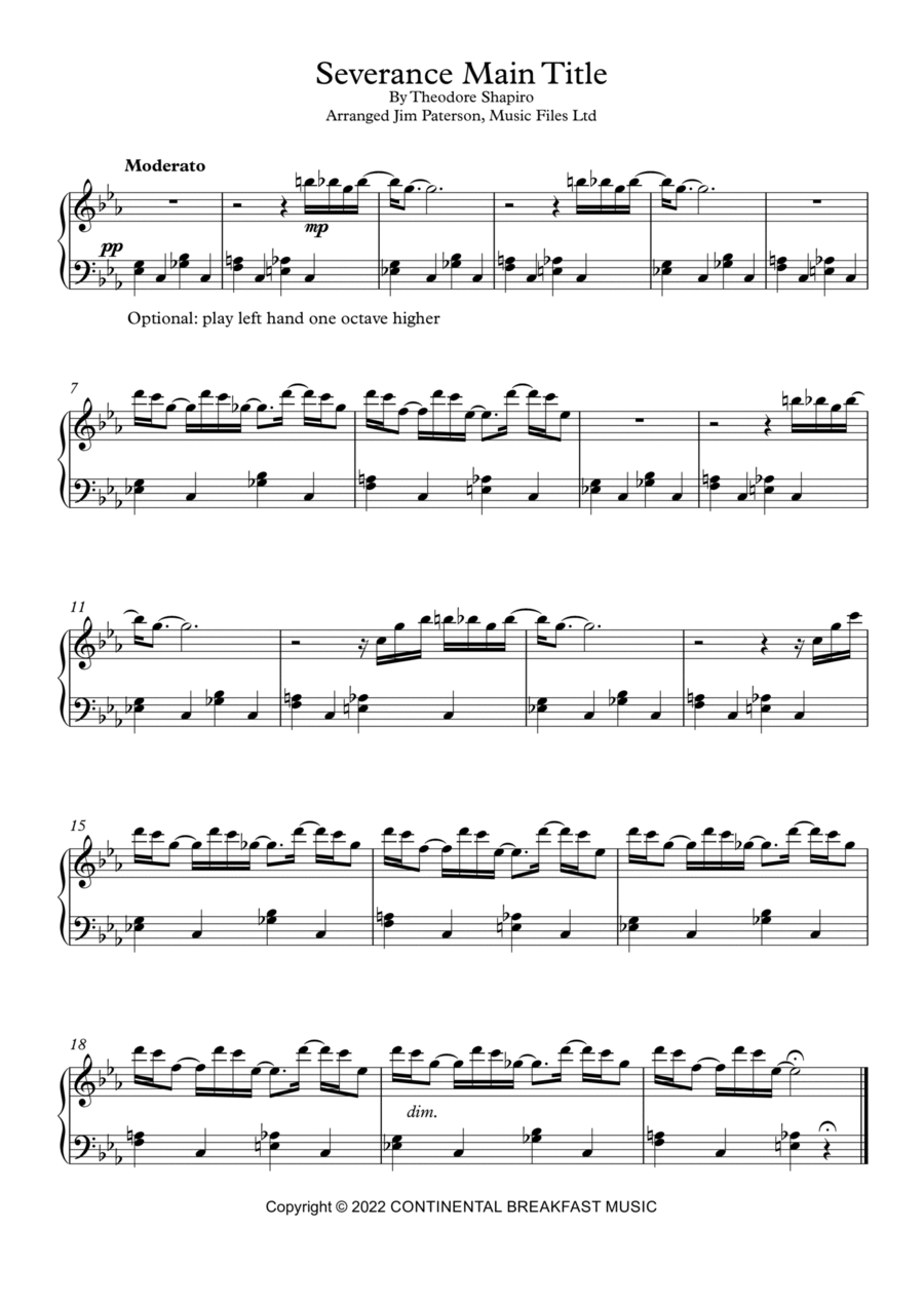 Severance - Main Title Theme Easy Piano scores gallery preview page 1