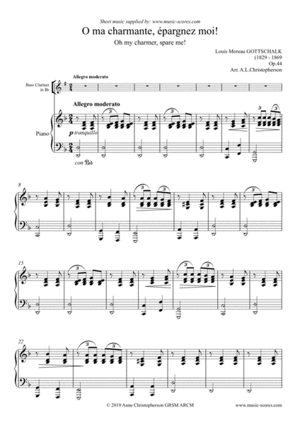 O ma charmante, épargnez moi - Bass Clarinet and Piano image number null
