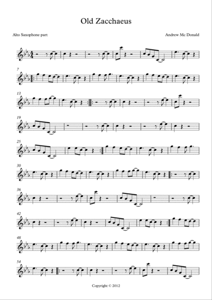 Old Zacchaeus Eb Alto Saxophone Score Alto Saxophone scores gallery preview page 1