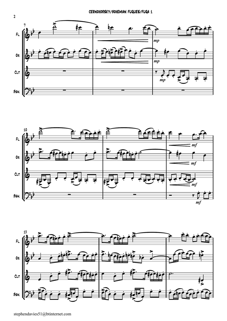 Bohemian Fugues based on the music of Cernohorsky for Wind Quartet arr.Stephen Davies image number null