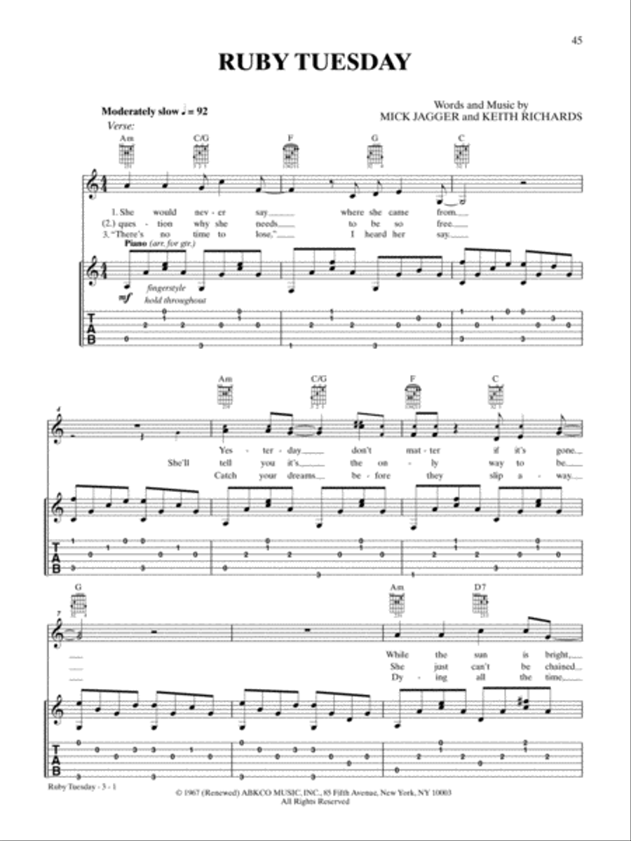 Ruby Tuesday Guitar Tablature scores gallery preview page 1