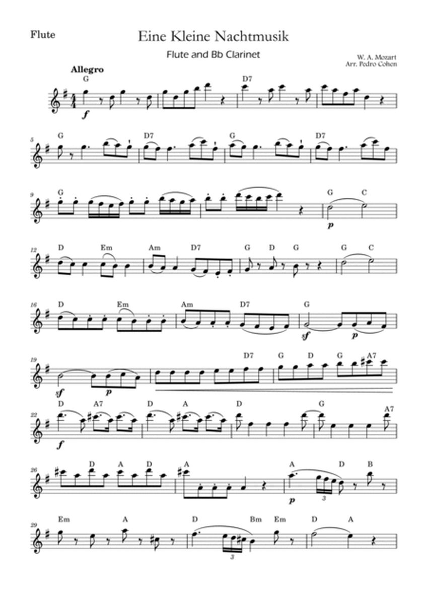 Eine Kleine Nachtmusik - flute and Bb clarinet version w/ chords image number null