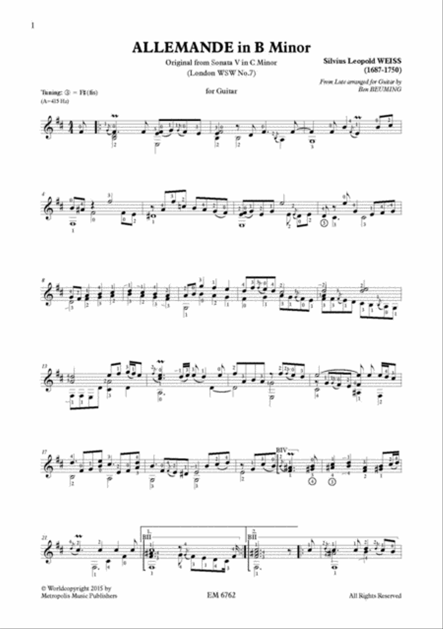 Sonata V (London/Dresden nr.7) for Solo Guitar Classical Guitar scores gallery preview page 2