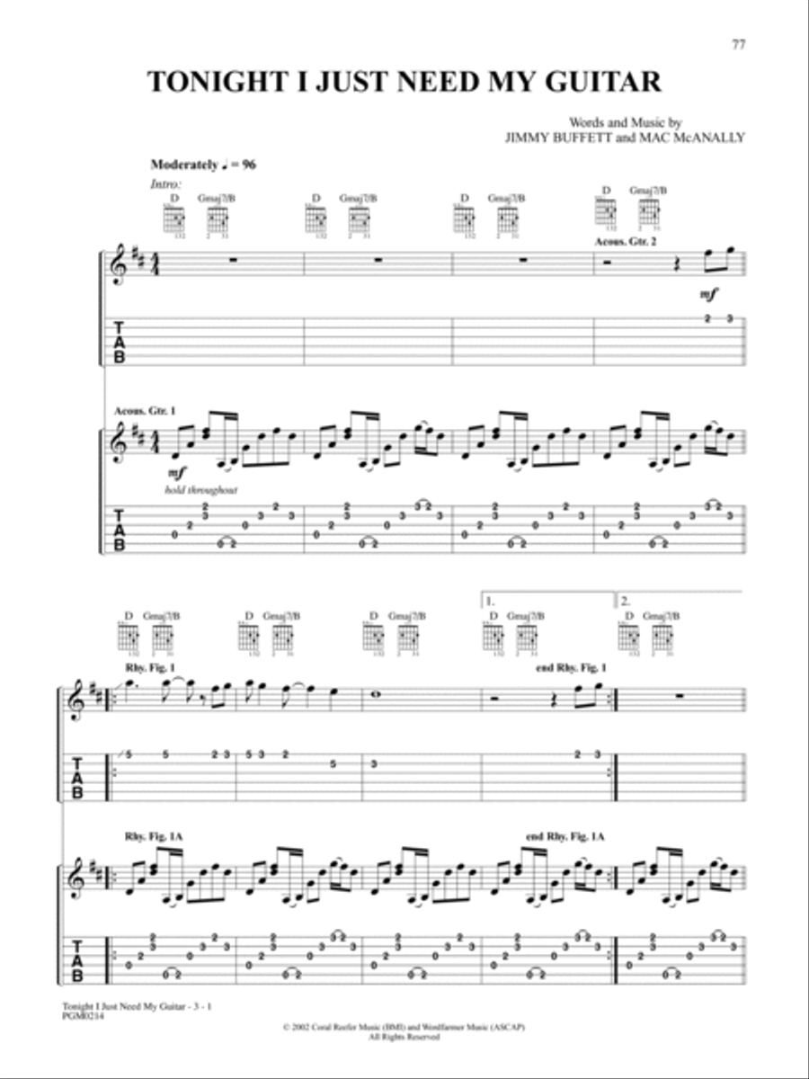 Tonight I Just Need My Guitar Guitar Tablature scores gallery preview page 1