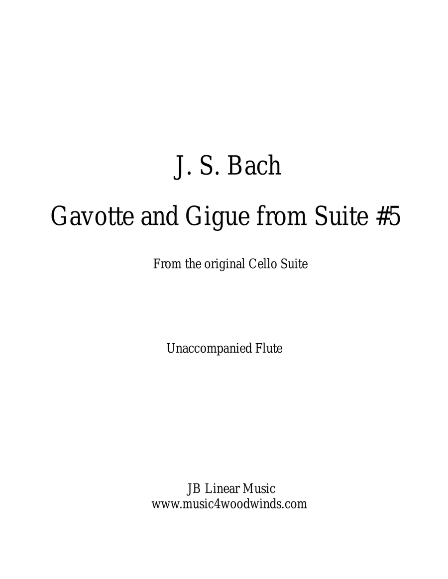 Book cover for J. S. Bach Gavotte and Gigue from Suite #5 set for unaccompanied flute