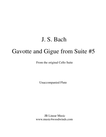 J. S. Bach Gavotte and Gigue from Suite #5 set for unaccompanied flute image number null