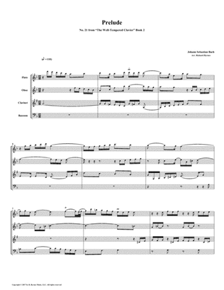 Prelude 21 from Well-Tempered Clavier, Book 2 (Woodwind Quartet)