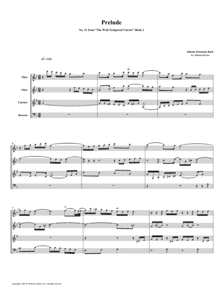 Prelude 21 from Well-Tempered Clavier, Book 2 (Woodwind Quartet) image number null