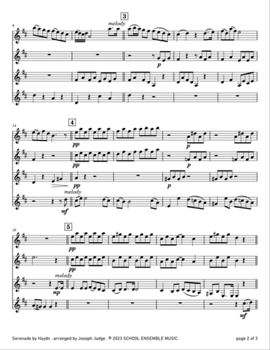 Serenade by Haydn for Clarinet Quartet in Schools Clarinet Quartet scores gallery preview page 2