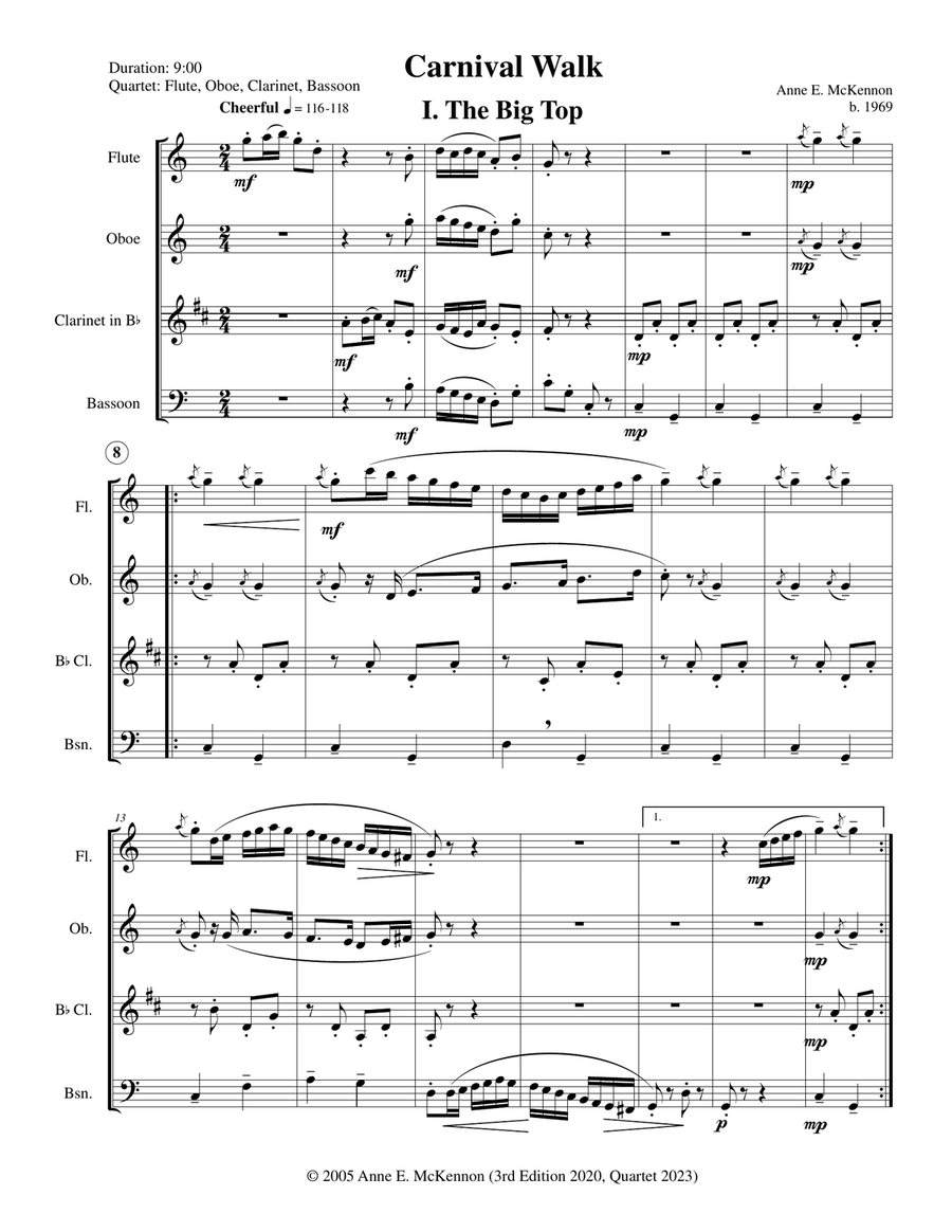 Carnival Walk (Fl-Ob-Cl-Bsn) Woodwind Quartet scores gallery preview page 3