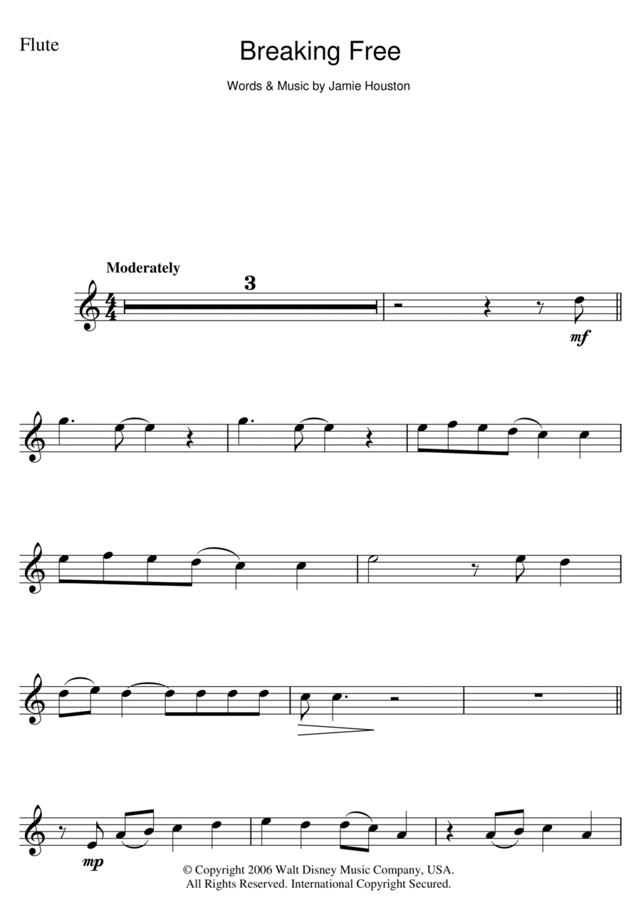 Breaking Free (from High School Musical) Flute Solo scores gallery preview page 1