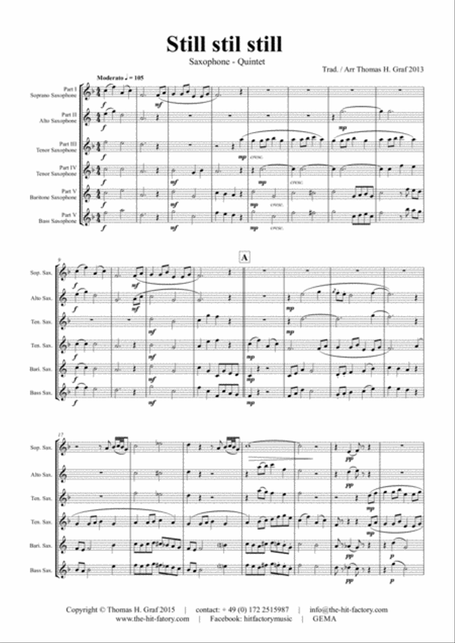 Still Still Still - Christmas song - Saxophone Quintet Saxophone Quintet scores gallery preview page 1