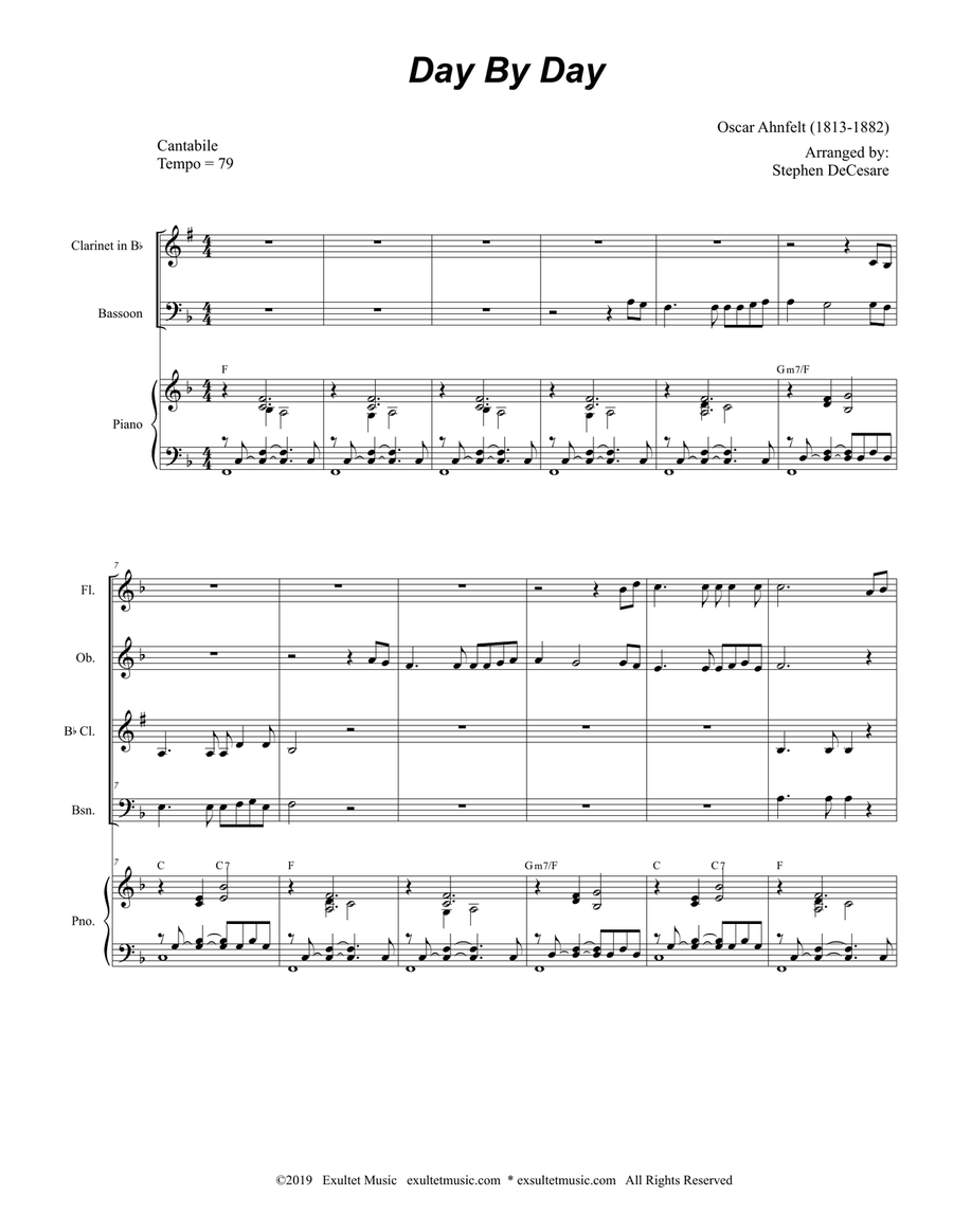 Day By Day (Woodwind Quartet and Piano) Woodwind Quartet scores gallery preview page 1