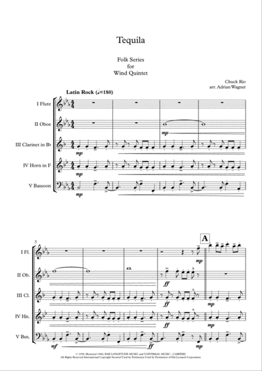 Tequila Tequila Woodwind Quintet scores gallery preview page 2