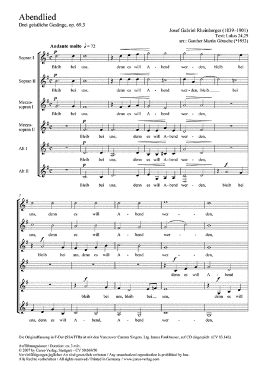 Evening song (Abendlied) Women's Choir scores gallery preview page 1