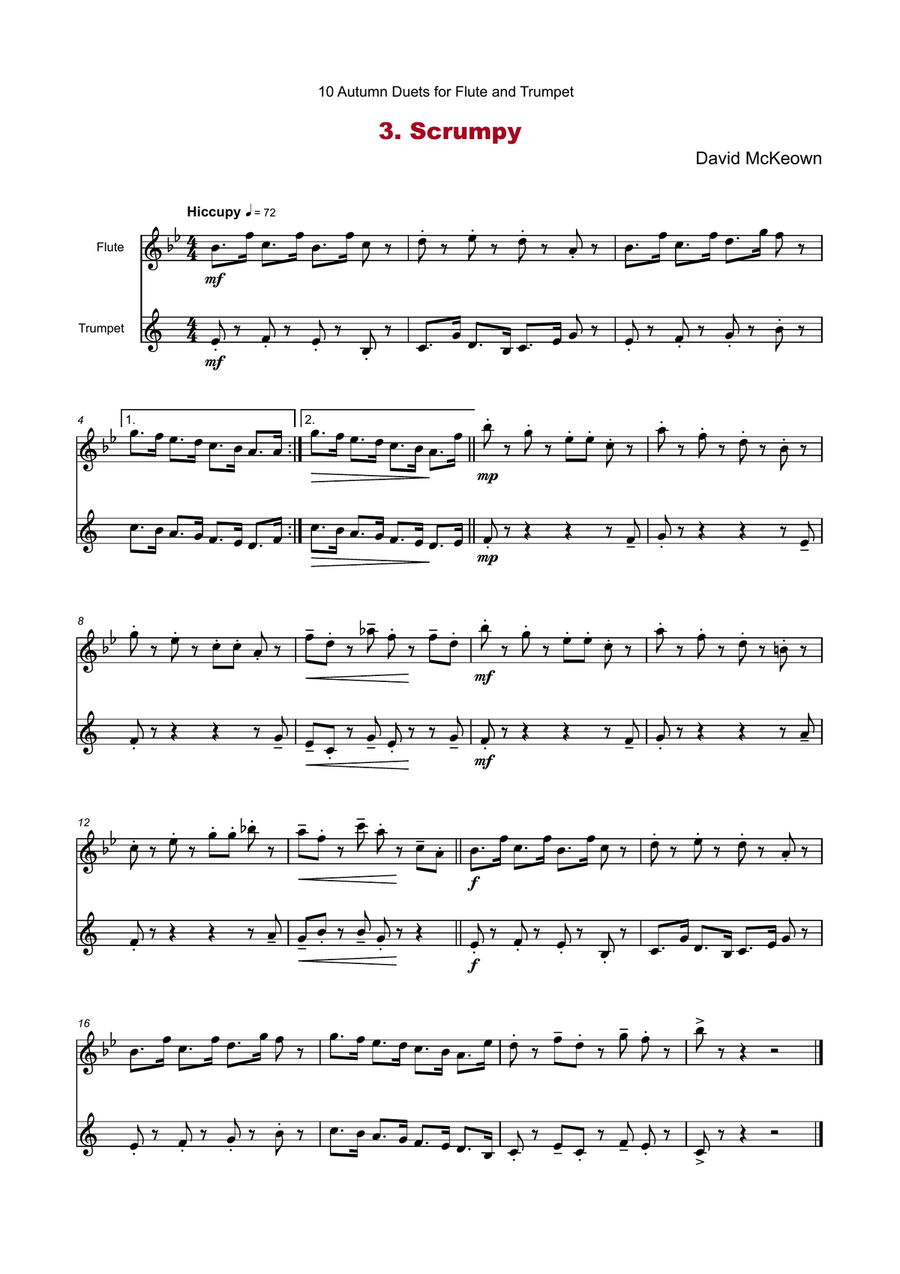 10 Autumn Duets for Flute and Trumpet Chamber Music scores gallery preview page 5