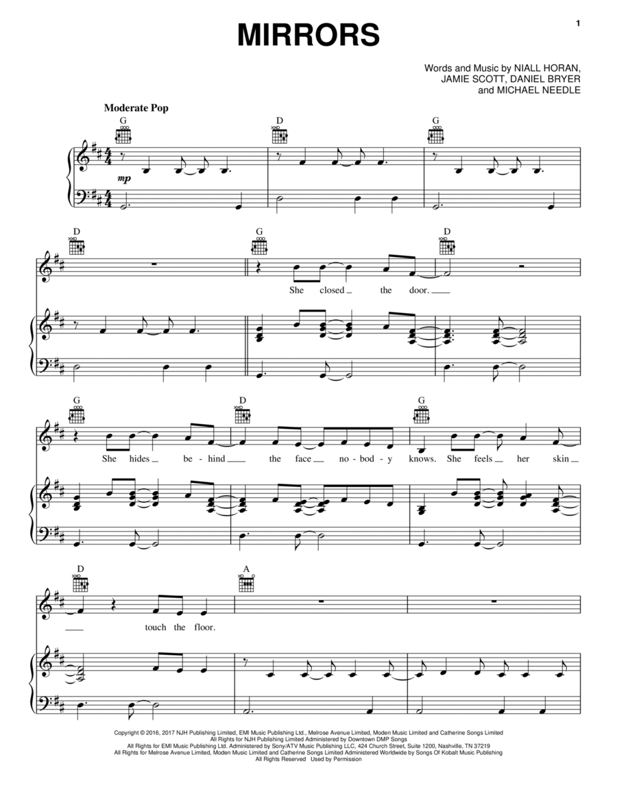 Mirrors Piano, Vocal, Guitar scores gallery preview page 1