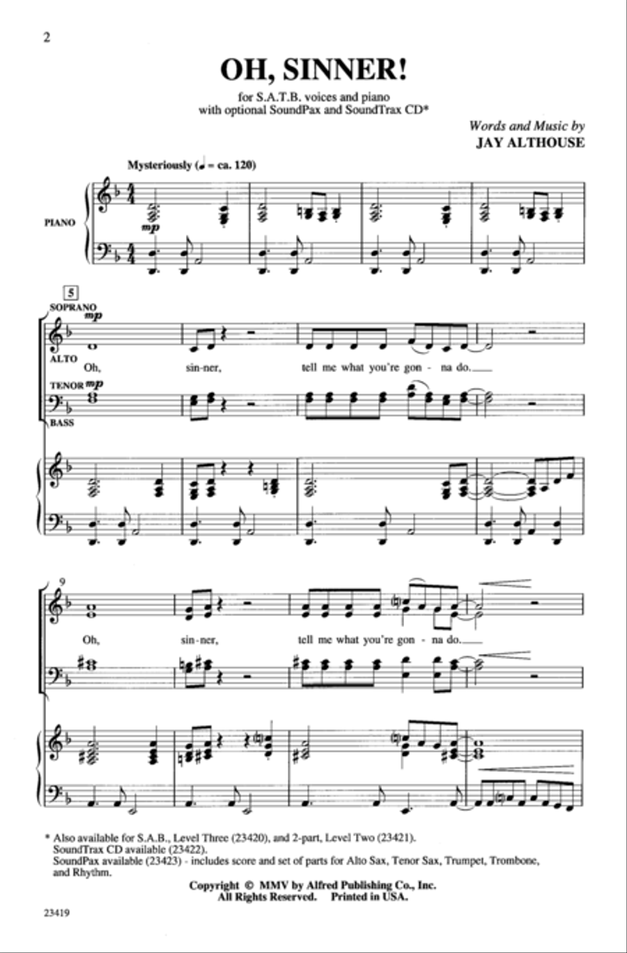 Oh, Sinner! Oh, Sinner! 4-Part scores gallery preview page 2