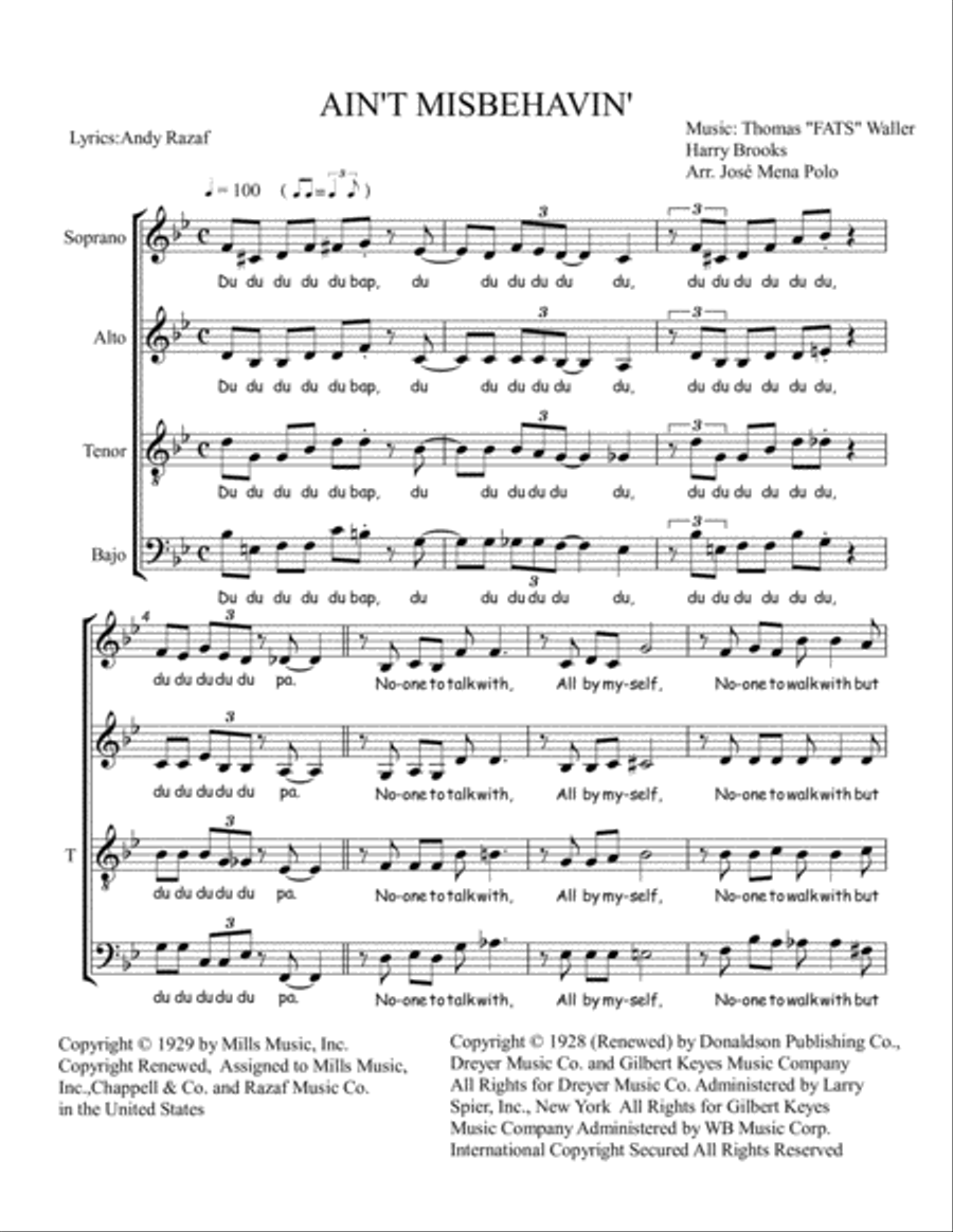 Ain't Misbehavin' 4-Part scores gallery preview page 1