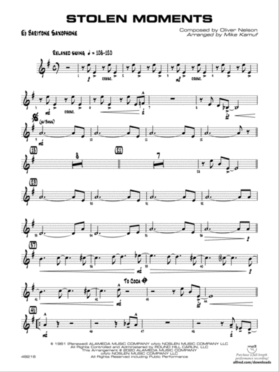Stolen Moments: E-flat Baritone Saxophone Jazz Ensemble scores gallery preview page 1