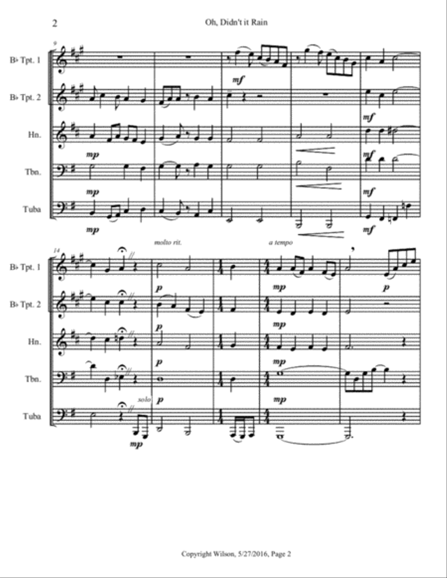 Oh, Didn't It Rain Brass Quintet scores gallery preview page 3
