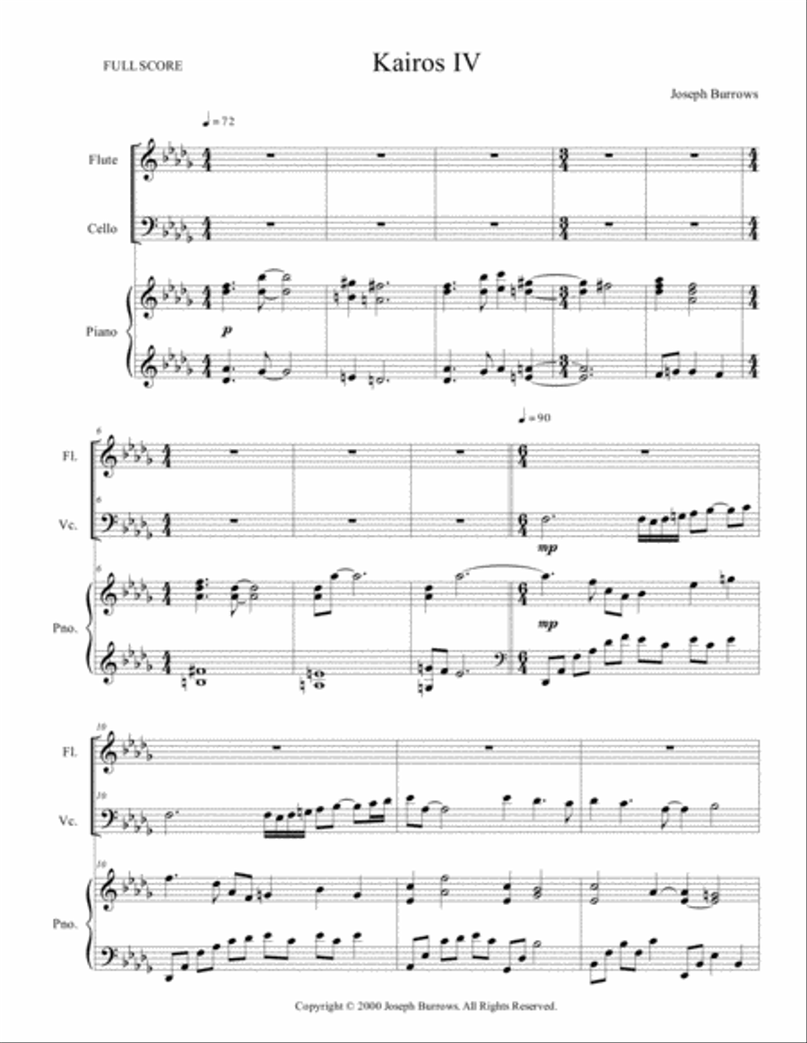 Kairos IV by Joseph Burrows - Flute, Cello and Piano Small Ensemble scores gallery preview page 1