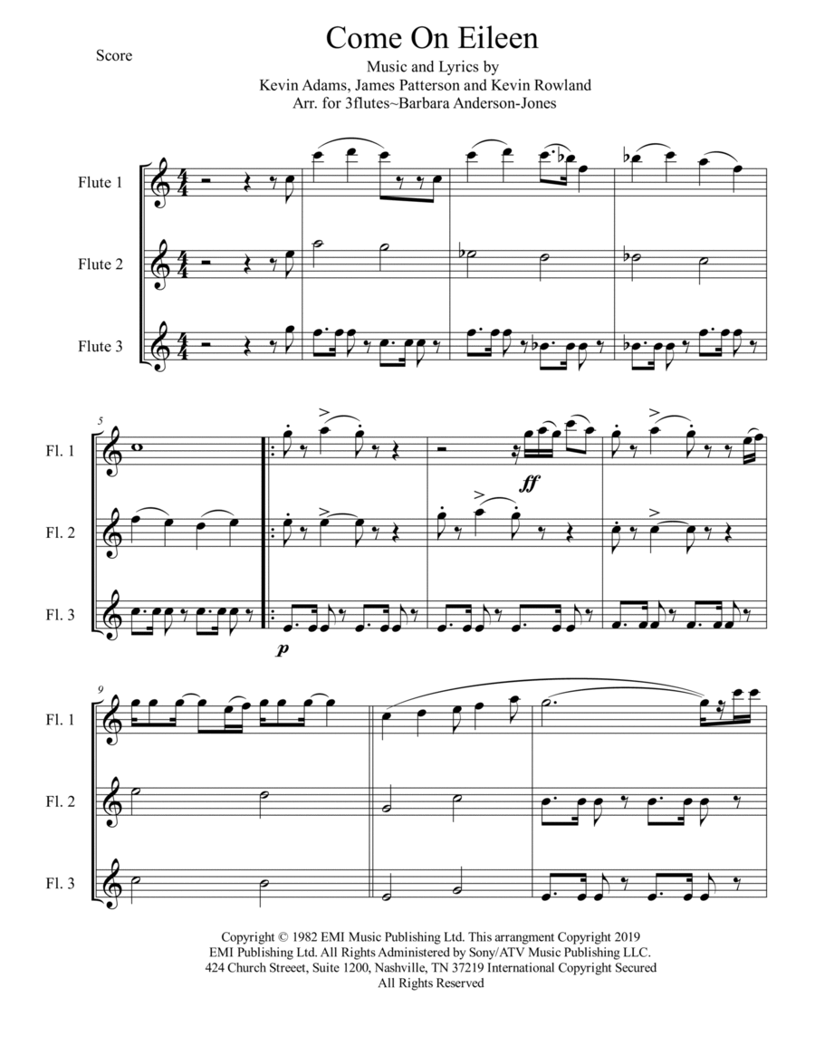 Come On Eileen Woodwind Trio scores gallery preview page 1