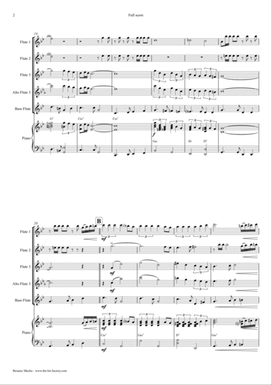 Bésame Mucho (kiss Me Much) Flute Quartet scores gallery preview page 2