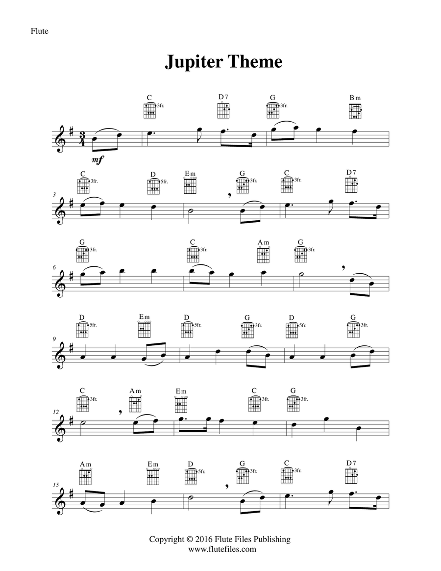 Jupiter Theme - Flute Solo with Guitar Chords Chamber Music scores gallery preview page 3