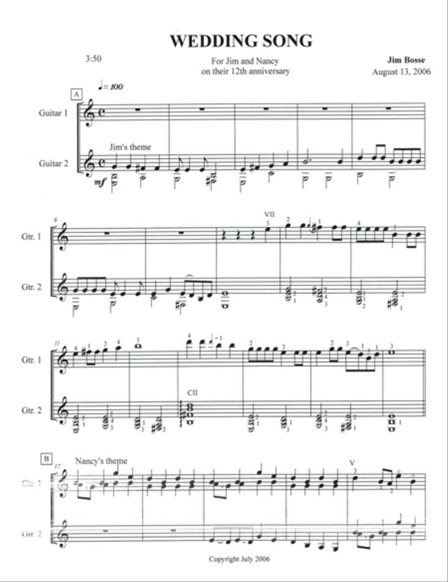 Wedding Song for Jim and Nancy Guitar scores gallery preview page 2