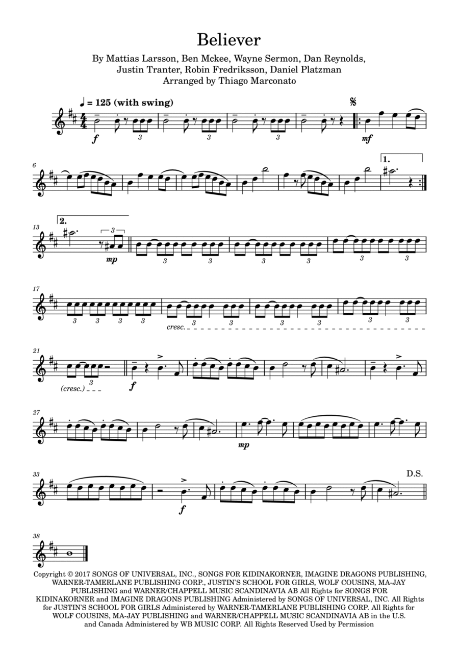 Believer B-Flat Trumpet scores gallery preview page 1